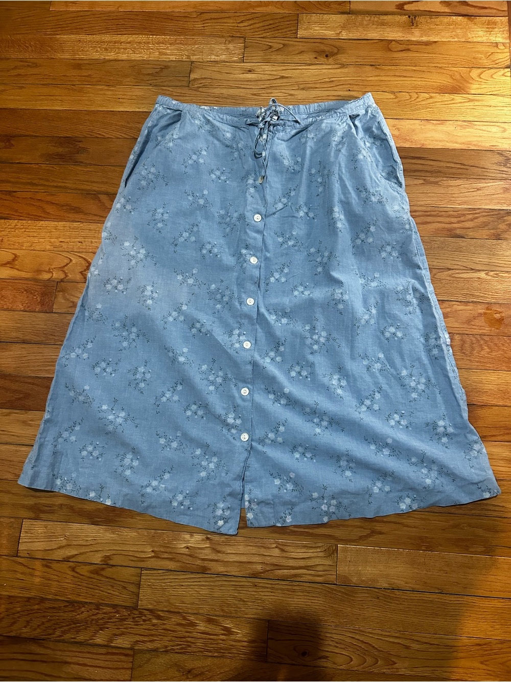 Vintage Bobbie Brooks Floral Chambray Midi Skirt Button Prairie Farm L (12-14)